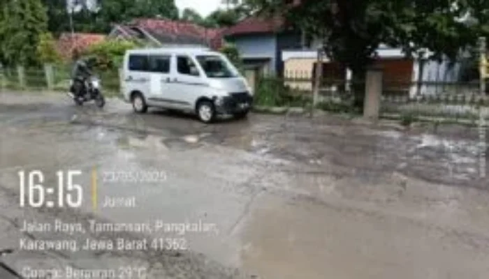 Karawang: Jalan Rusak Telan Korban, Wartawan Terpeleset di Pangkalan